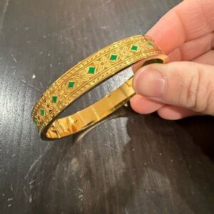 NEYPA Thick Gold Engraved Stainless Steel Bangle Bracelet